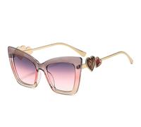 HPIRME Lunettes de soleil œil de chat en métal, couleur pêche et cœur, style rétro luxueux, pour femmes et hommes, protection UV400 (or, gris, rose)