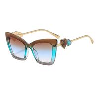 HPIRME Lunettes de soleil œil de chat en métal, couleur pêche et cœur, style rétro luxueux, pour femmes et hommes, protection UV400 (or, thé, bleu).