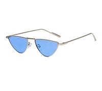 HPIRME Lunettes de soleil œil de chat femmes triangle en métal lunettes de soleil dame nuances UV400 lunettes, bleu argenté, taille unique