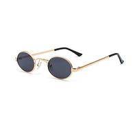 HPIRME Lunettes de soleil ovales à petit cadre pour hommes Lunettes de soleil Punk en métal Femmes Lunettes de soleil rondes Steampunk UV400, C1 Or, Noir, taille unique