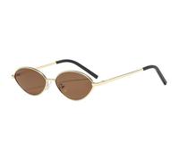 HPIRME Lunettes de soleil ovales petites, montures métalliques tendance, couleurs bonbon, protection UV400 (thé doré)