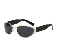 HPIRME Lunettes de soleil ovales tendance pour femmes et hommes, monture en métal, protection UV400 (noir et gris)