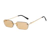 HPIRME Lunettes de soleil punk métal à monture rectangulaire sans contour pour femmes, protection UV400 (Tea doré)