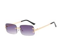 HPIRME Lunettes de soleil rectangulaires de luxe tendance sans monture, à pieds en métal, pour femmes et hommes, protection UV400 (gris dégradé or)