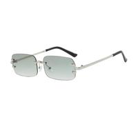 HPIRME Lunettes de soleil rectangulaires de luxe tendance sans monture, à pieds en métal, pour femmes et hommes, protection UV400 (argent vert)