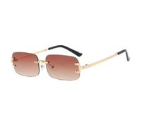 HPIRME Lunettes de soleil rectangulaires de luxe tendance sans monture, à pieds en métal, pour femmes et hommes, protection UV400 (dégradé or et marron)