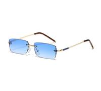HPIRME Lunettes de soleil rectangulaires tendance pour femmes, verres dégradés transparents, sans monture, style océan, UV400 (dégradé bleu doré)