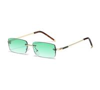 HPIRME Lunettes de soleil rectangulaires tendance pour femmes, verres dégradés transparents, sans monture, style vintage, pour hommes, UV400 (vert doré)