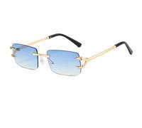 HPIRME Lunettes de soleil rectangulaires vintage sans monture pour femme, monture en métal, verres transparents, style océan, UV400 (doré et bleu)