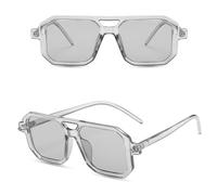 HPIRME Lunettes de Soleil Rétro Jelly Tea Femmes Double Faisceau Uv400 Carré Lunettes de Soleil pour Hommes Vintage Lunettes Noires, GRIS GRIS CLAIR, taille unique