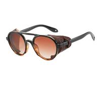 HPIRME Lunettes de soleil rondes style steampunk pour homme et femme, verres vintage UV400 (noir et léopard)