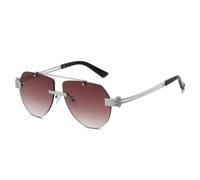 HPIRME Lunettes de soleil sans monture à double pont, monture en métal, protection UV (argent rouge vin)