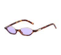 HPIRME Lunettes de soleil semi-métalliques polygonales œil de chat pour femmes, teintes bonbon tendance, protection UV400 pour hommes (violet léopard)