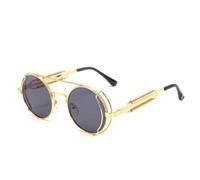 HPIRME Lunettes de Soleil Steampunk Rondes Hommes Femmes Lunettes de Soleil Rétro Punk pour Dames Nuances Lunettes Vintage, Gris Or, Taille Unique