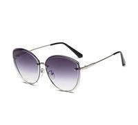 HPIRME Lunettes de soleil surdimensionnées œil de chat sans monture femmes grand cadre rétro métal lunettes de soleil dames conduite lunettes de soleil UV400 lunettes, C3 dégradé gris, UV400