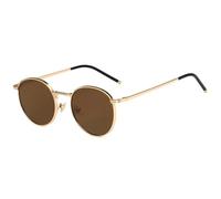 HPIRME Lunettes de soleil tendance à monture métallique, grandes montures rondes, protection UV400 pour femmes et hommes (doré thé)
