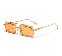 HPIRME Lunettes de soleil tendance pour hommes, monture rectangulaire en métal, double pont plat, protection UV400 décorative pour femmes (CO2 orange)