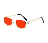 HPIRME Lunettes de soleil vintage à demi-monture en métal pour femme (doré et rouge)