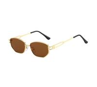 HPIRME Lunettes de soleil vintage pour femmes, petites, ovales, style polygonal, branches ajourées en métal (doré thé)