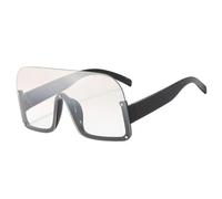 HPIRME Lunettes de soleil vintage surdimensionnées à demi-monture pour homme et femme, style punk, de luxe, pour l'extérieur, UV400 (noir et argent clair)