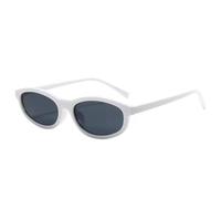 HPIRME Lunettes ovales à petite monture, couleur vive, tendance, pour hommes et femmes, protection UV400 (blanc et gris)