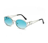 HPIRME Lunettes ovales Steampunk pour hommes et femmes, style tendance, double cœur, en métal, protection UV400 (argent vert)