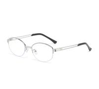 HPIRME Lunettes ovales tendance pour femmes, style vintage, demi-montures transparentes, verres océan, verres UV400 (argent transparent)