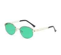 HPIRME Lunettes ovales tendance pour femmes, style vintage, demi-montures, verres transparents, protection UV400 (vert doré)