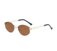 HPIRME Lunettes ovales tendance pour femmes, style vintage, demi-montures, verres transparents, verres océan, protection UV400, pour hommes (thé doré)