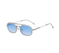 HPIRME Lunettes polygonales à double cadre en métal pour hommes, miroirs d'extérieur tendance (bleu argenté)