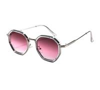 HPIRME Lunettes polygonales Steampunk pour hommes et femmes, tendance, pour l'extérieur, avec miroirs, protection UV400 (rose et rouge)