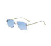 HPIRME Lunettes rectangulaires en métal pour femmes, monture polygonale sans monture, tendance et luxueuse (bleu)