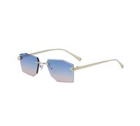 HPIRME Lunettes rectangulaires en métal pour femmes, tendance et luxueuses, monture polygonale sans monture (thé bleu)