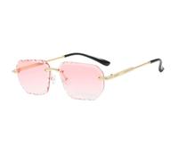 HPIRME Lunettes rectangulaires sans monture tendance, verres vintage couleur océan (or-rose)