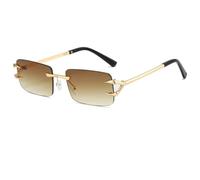 HPIRME Lunettes rectangulaires vintage sans monture pour femmes, monture en métal, verres transparents, verres océan, UV400 (doré-marron clair)