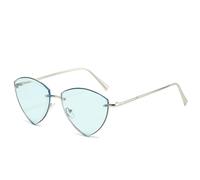 HPIRME Lunettes rétro tendance pour femmes et hommes, monture triangulaire en métal de luxe sans cadre, protection UV400 (argent et bleu).