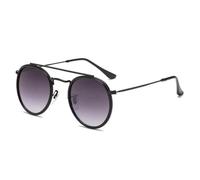 HPIRME Lunettes rondes rétro en métal pour hommes et femmes, monture steampunk, verres tendance, UV400 (noir, gris double)