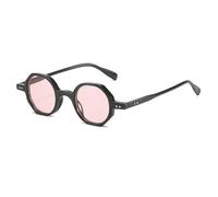 HPIRME Lunettes rondes tendance pour femmes et hommes, style punk vintage, petite monture, verres UV400 (C6 noir-rose)