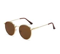 HPIRME Lunettes rondes tendance vintage avec protection UV et monture métallique (doré et thé)