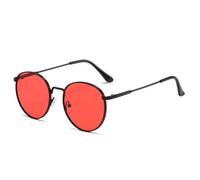 HPIRME Lunettes rondes tendance vintage avec protection UV et monture métallique (noir et rouge)