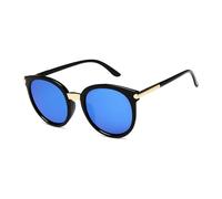 HPIRME Lunettes rondes vintage pour femmes, verres miroir rétro UV400 (03 noir-bleu)