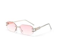HPIRME Lunettes sans monture pour hommes et femmes, monture rectangulaire en métal, style tendance (C6 Argent rose)