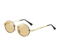 HPIRME Petites lunettes de soleil rondes pour femmes, sans monture, style vintage, monture en métal (marron)