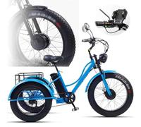 HpJfdsU Tricycle Adulte à Gros Pneus De 24 Pouces (7 Vitesses) - Cadre à Passage Bas/Grand Panier/SièGe Plus Large RéGlable, VéLos De CroisièRe pour Adultes + éCran LCD + Phare Blue