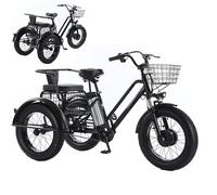 HpJfdsU Tricycle électrique 24 Pouces pour Adultes, Tout-Terrain, Pneus Larges, Panier à Provisions, Siège Arrière pour Enfants, Autonomie De 35 Km Et Batterie Amovible 48 V/12 Ah