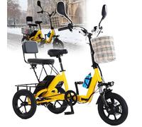 HpJfdsU Tricycle électrique Pliable Tout-Terrain - Batterie Offrant Une Autonomie De 45 Km, Charge Maximale De 180 Kg, 3 Modes De Conduite, Rétroviseur Et Panier De Chargement Yellow