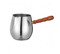 HpLive Cafetière turque en acier inoxydable avec poignée en bois, chauffage au chocolat et sauce, mousse de lait et thé - Bec verseur anti-goutte (420 ml)