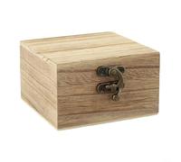 HpLive Caisse carrée en bois, boîtes en bois de paulownia non peintes avec couvercle rabattable rétro et fermeture en métal, boîtes de rangement non peintes (couleur claire)