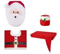 HpLive Ensemble de décoration de salle de bain de Noël lavable avec motif Père Noël, housse pour tabouret de toilette, tapis de douche, couvercle de réservoir et housse de boîte à mouchoirs (A)
