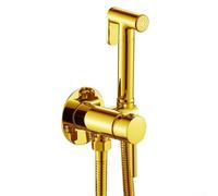 HpLive Ensemble de douchette murale avec tuyau et robinet d'équerre pour toilettes, salle de bain, WC, hygiène intime, doré